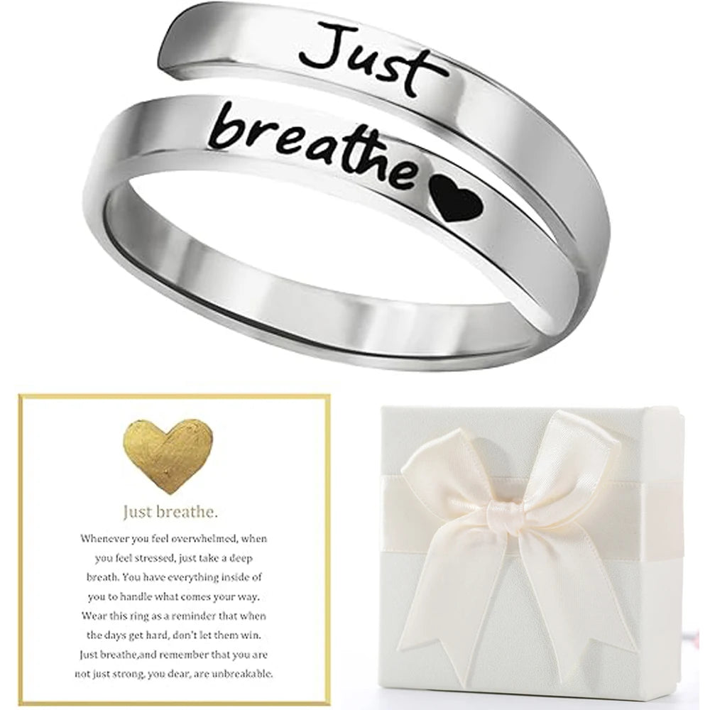 Just-Breathe-Heart-Ring-for-Women-Men,-Stainless-Steel-Spiral-Wrap-Healing-Rings,-Ins alternate view