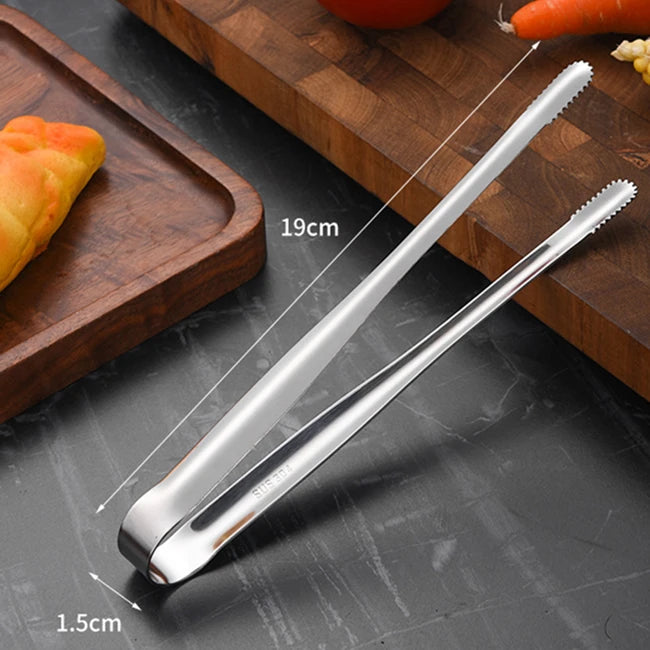 Steel Grill Tongs Food Clip Steak Clip Bread Tong Cooking Utensils Party Non-Slip Kitc close-up view