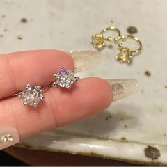 EVISPOL 2Pcs Fashion Gold Plated Claw Cubic Zirconia Clip Earrings For Women Fake Pie alternate view