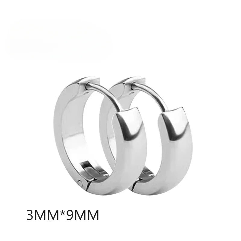 Unisex Punk Black Stainless Steel Hoop Earrings | Gothic Fake Earring Set detail view