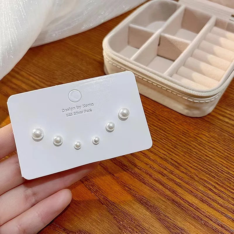 S925 Silver Needle Stud Earrings Set alternate view