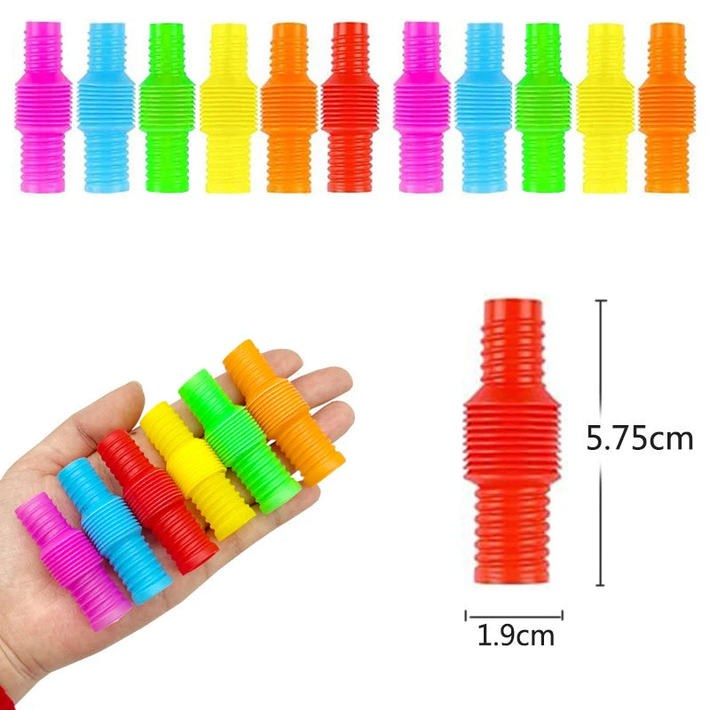 10-20PCS Mini Pop Tubes Fidget Toys Rainbow Sensory Antistress Plastic Bellow Stress R close-up view