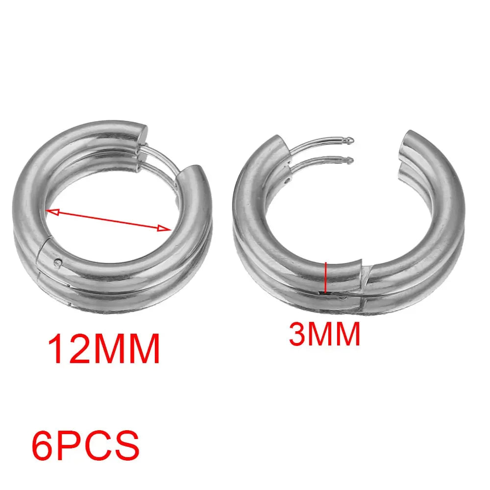 6pcs Stainless Steel 4mm Thick Earrings Gold Plated Large Round Korean Ear Rings Hoop Ea detail view