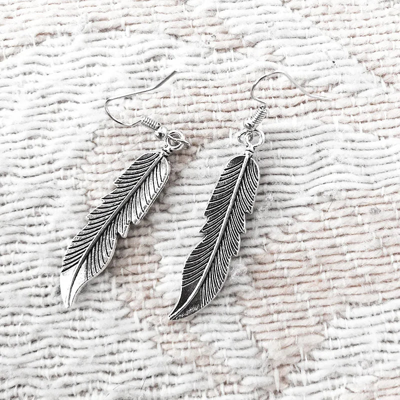 Vintage Feather Dangle Earrings | Boho Drop Earrings for Women alternate view
