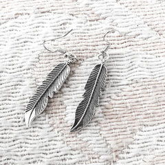 Vintage Feather Dangle Earrings | Boho Drop Earrings for Women alternate view