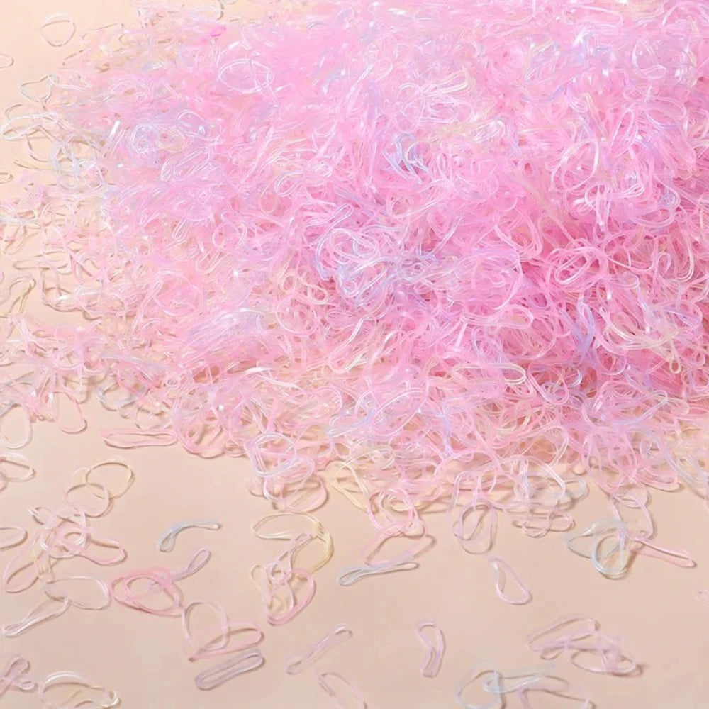 500/1000/2000pcs Girls Colourful Disposable Rubber Band Hair Ties Headband Children Po close-up view