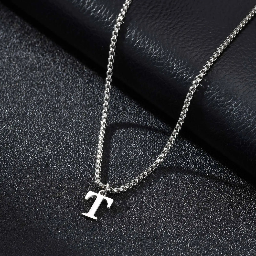 Minimal A-Z Initial Necklace for Men | Stainless Steel Letter Pendant additional angle