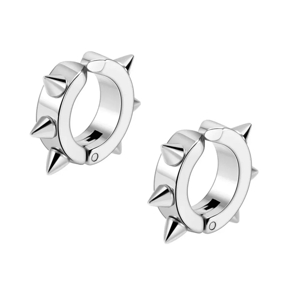 2/4pcs Punk Style 316L Stainless Steel Spine Earring,Clip On Non Piercing Hoop Earring F detail view
