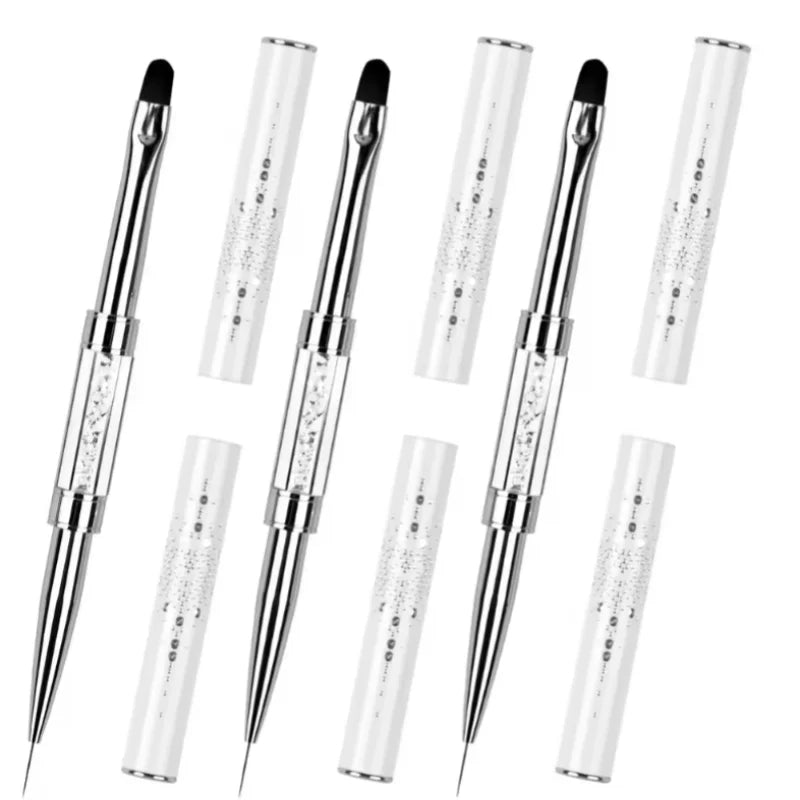 Pro Dual-Ended Builder Gel Nail Brush W/Rhinestone Handle - For French Tip, Polish Ge alternate view