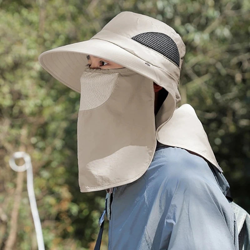 UV Protection Sun Hat | Outdoor Fishing and Hiking Cap with Neck Flap close-up view