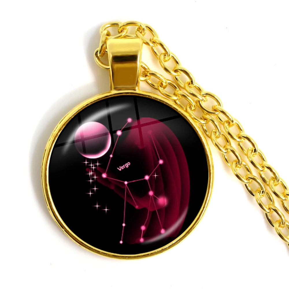 Zodiac Necklace Silver Plated | 12 Constellation Pendant Jewelry detail view
