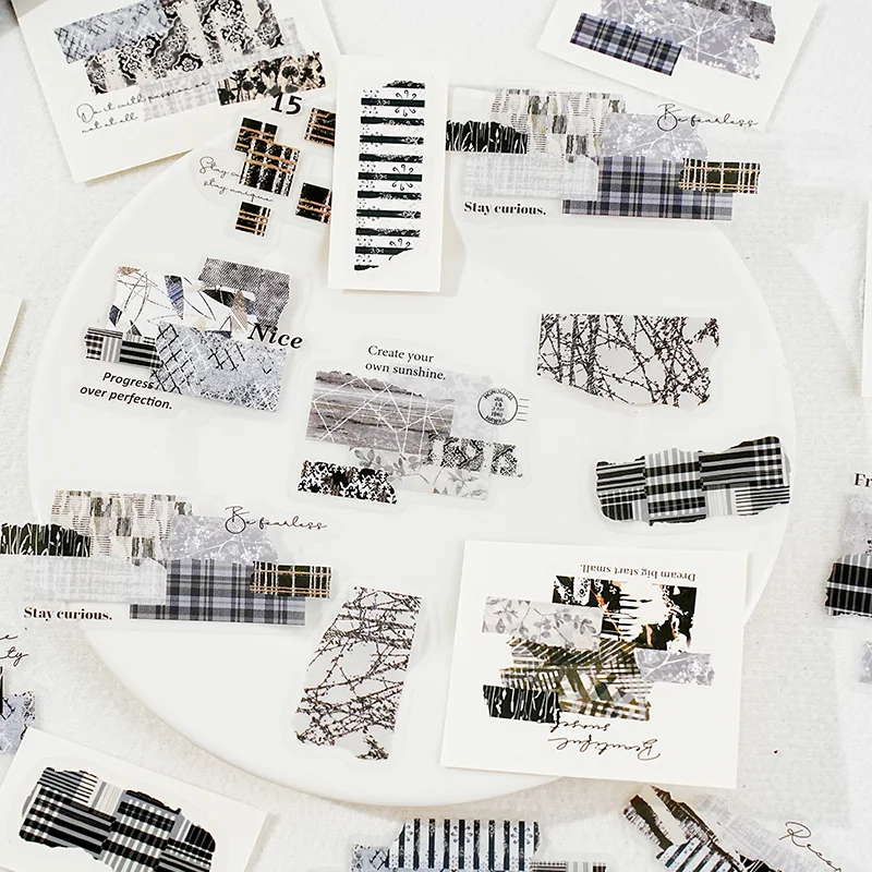 Fragmented Verse Patchwork Fabric PET Sticker Pack | 120pcs DIY Craft Stickers close-up view