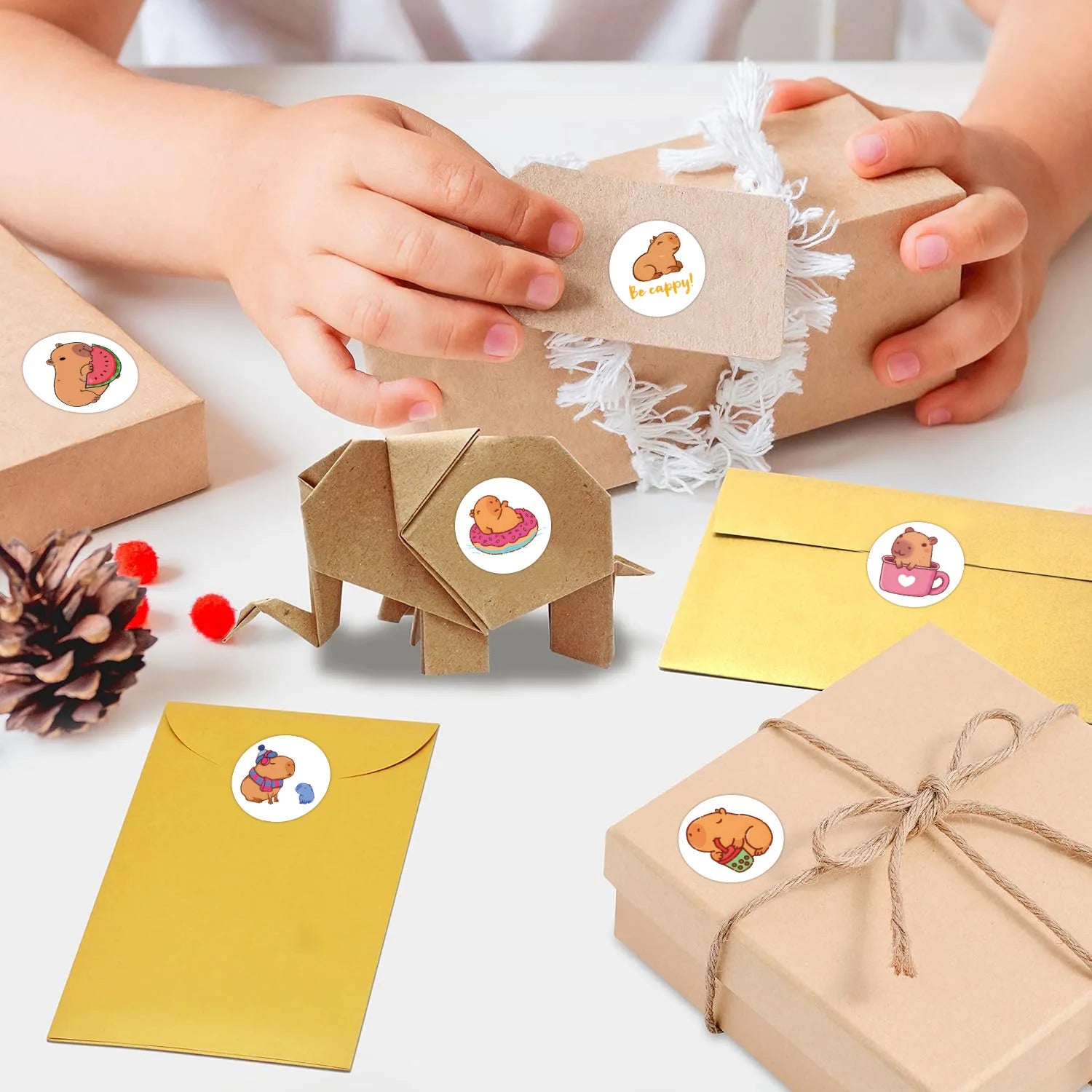 Cute Plump Capybara Cartoon Stickers | 100-500pcs Kawaii Animal Sticker Set for DIY Sc close-up view