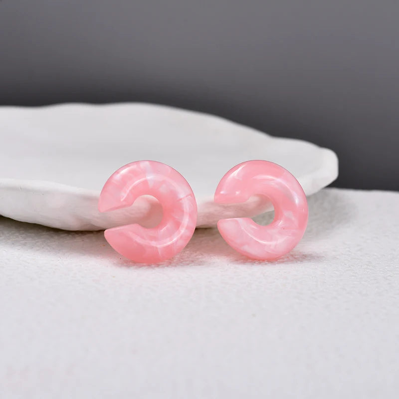 1 Pair Simple Round Circle Clip Earrings For Women C Shape Acrylic Red Blue Black P additional angle