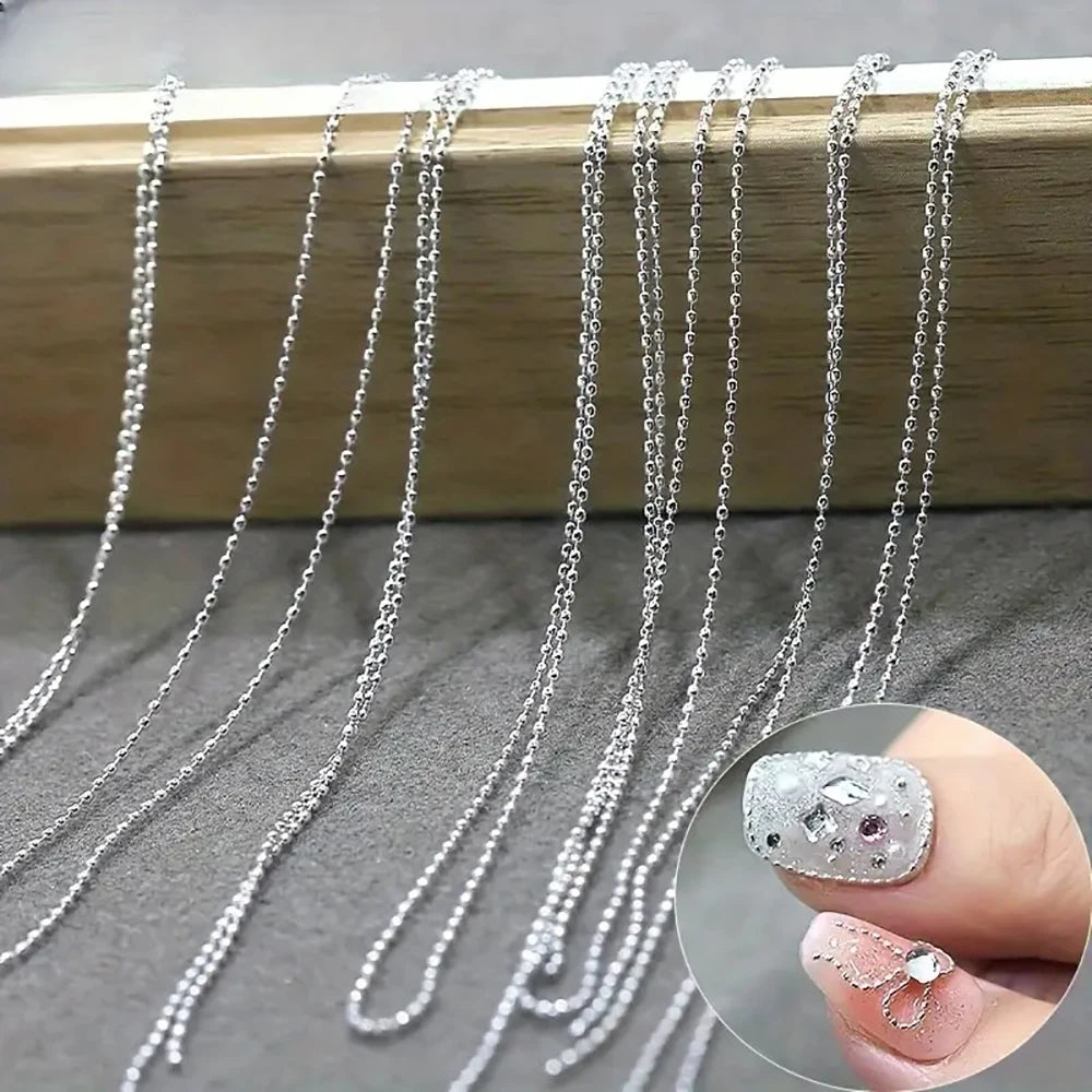 Micro Bead Chain Nail Art Decoration, Silver Gold 50cm Ball Chain for Stylish Manicur alternate view