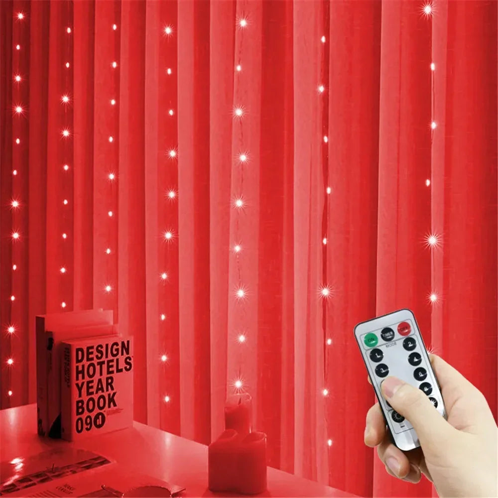 USB LED Curtain 8Modes Remote Control Lights Holiday Wedding Garland for Bedroom Living detail view
