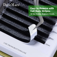 DeceMars V-Shaped 4D Eyelash Extensions | Matte Black 12 Rows per Tray close-up view