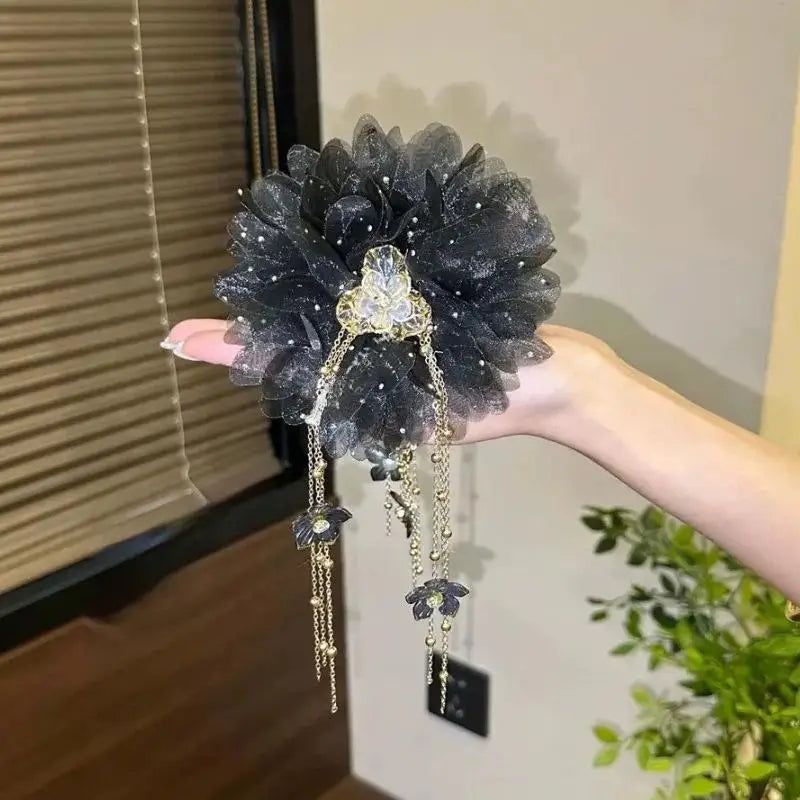 Fashion Flower Tassel Hair Clip For Women Girls Shark Ponytail Clip Headdress Temperament Headwear Hair Accessories Gifts