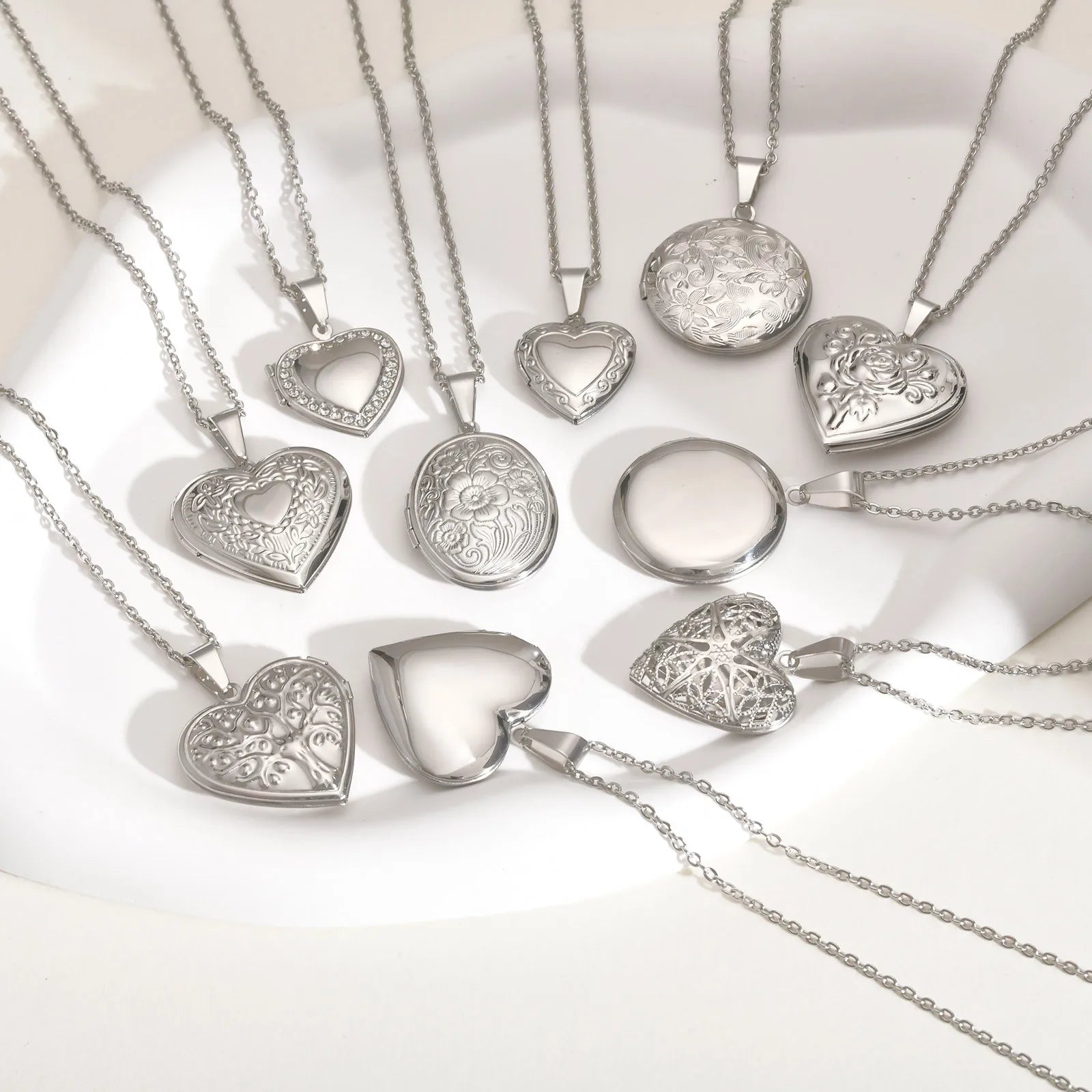 Vnox Never Fade Silver Color Stainless Steel Women Locket Pendant, Openable Heart Pend close-up view