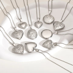 Vnox Never Fade Silver Color Stainless Steel Women Locket Pendant, Openable Heart Pend close-up view