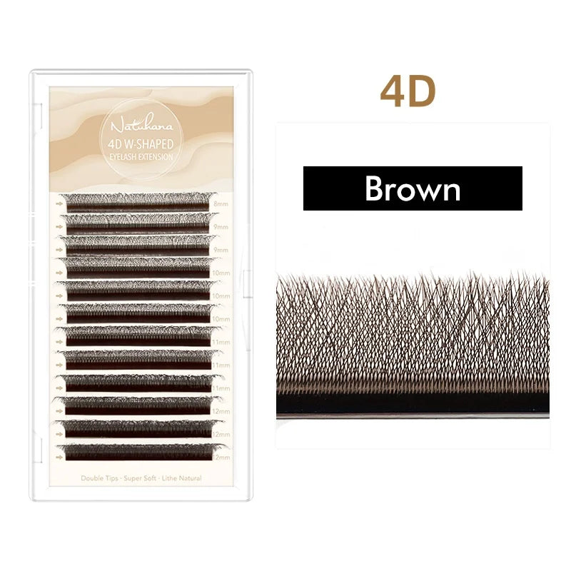NATUHANA W Shape Eyelashes Extensions 3D 4D 5D 6D W Shaped Brown Black Clover Hand Mad close-up view