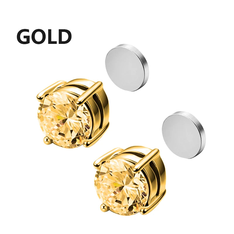 1Pair Magnetic Stud Earring Fake Piercing Crystal Clip Earrings For Women Men Punk Zi alternate view