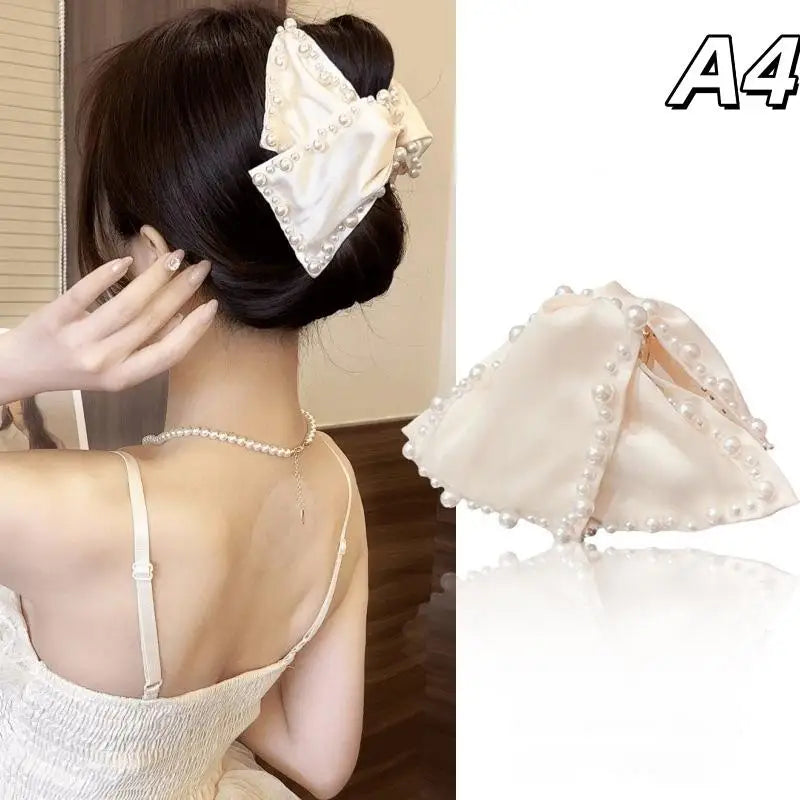 [E] Bow Hair Claw Clip Solid Color Black White Hair Shark Grab Clip Hair Style Tools Hair Accessories For Women Girl