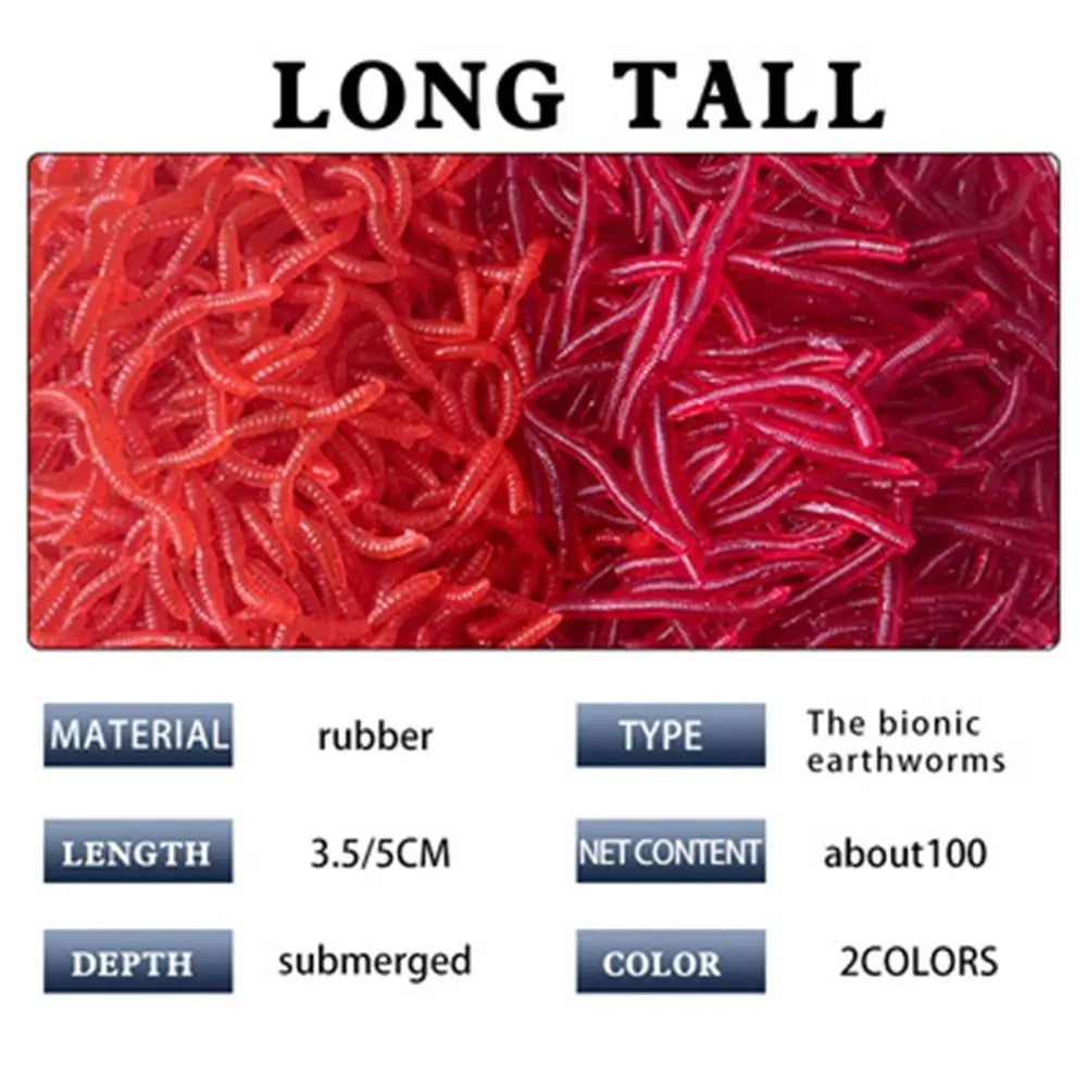 100pcs/Bottle Realistic Tackle Soft Lure Bass Bream Bloodworm Fishing Lure Earthwor additional angle