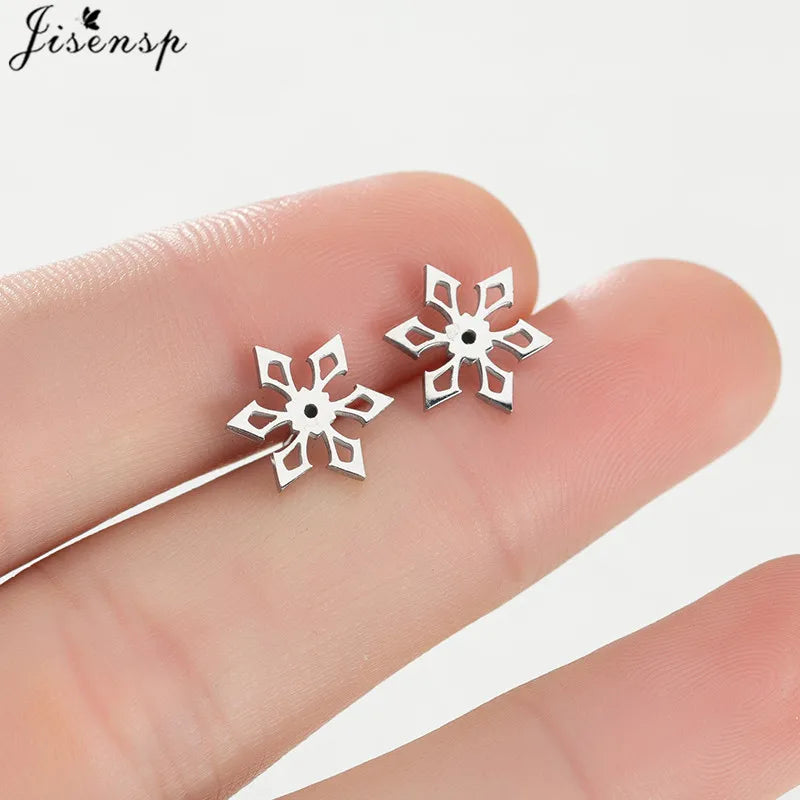 Multiple Stainless Steel Flower Stud Earrings Women Korean Daisy Mandala Rose Lotus E lifestyle view