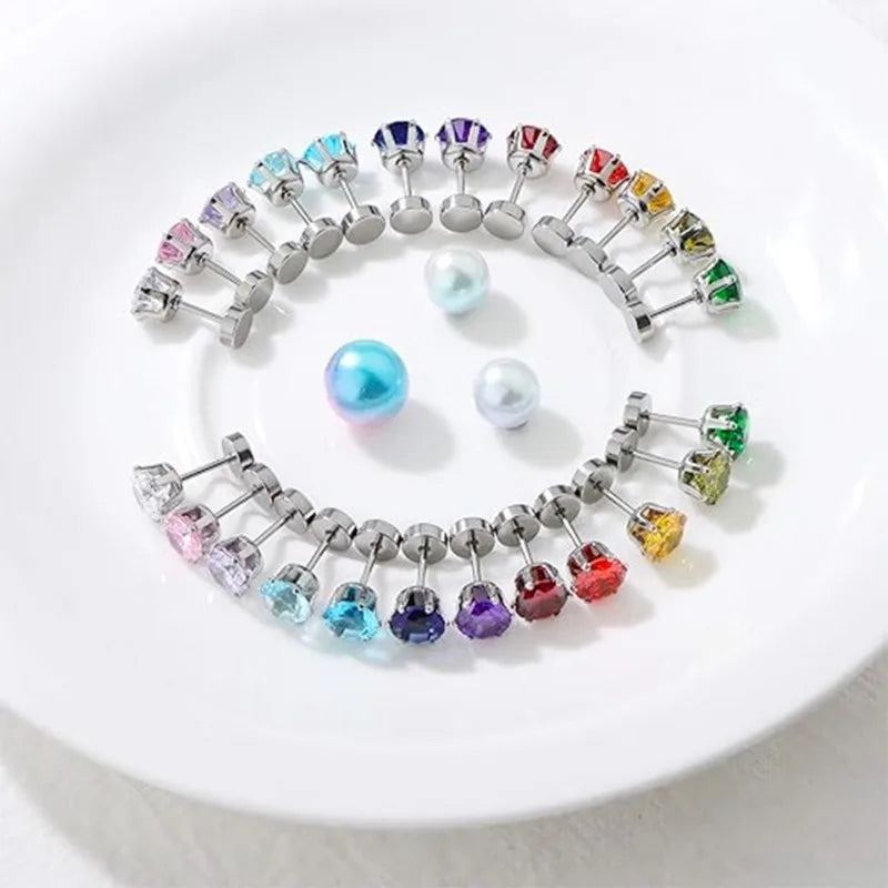 2pcs 20G Hypoallergenic Stud Earrings for Women Men, Stainless Steel Flatback Earrings C detail view