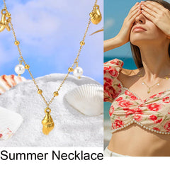 18k Gold Plated Pearl Shell Starfish Necklace | Summer Beach Jewelry for Women detail view