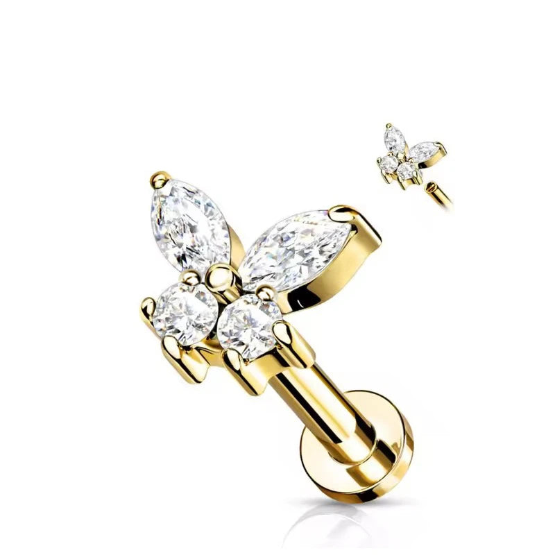 3PCS Double Flower Tragus Stud Earring Set | Cartilage Hoop and Helix Jewelry for Wom lifestyle view
