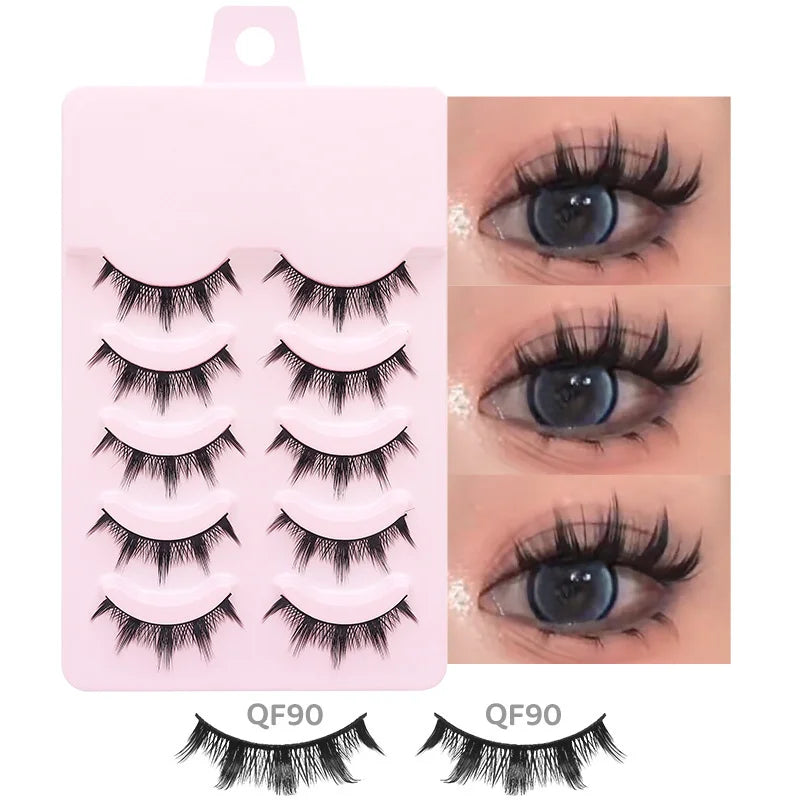 5 Pairs Manga Lashes Soft Natural Long False Eyelashes | Anime Wispy Strip Lashes for alternate view