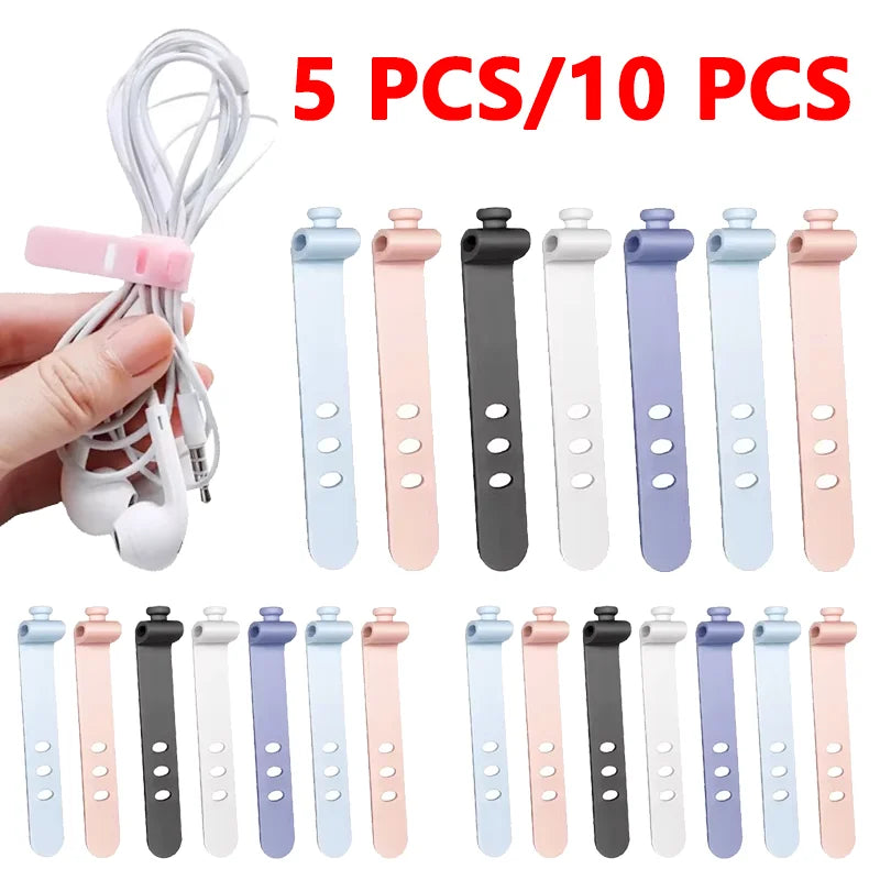 5/10pcs Cable Organizer Clip Strap Silicone Strap Line Storge Holder Cable Wire Wrap Organiser Earph