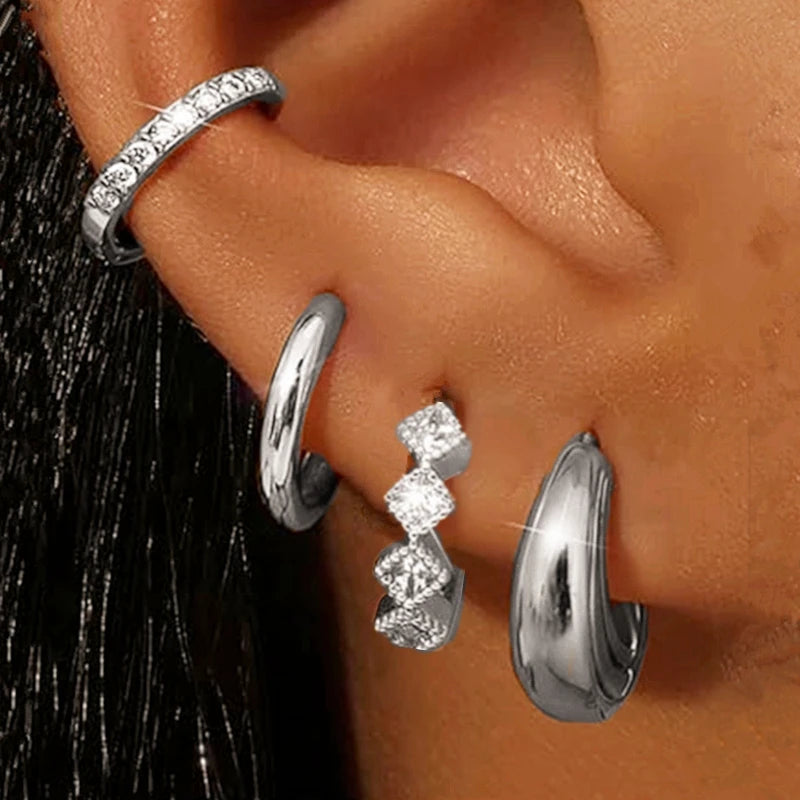 Huggie Hoop Earrings Set for Women | Crystal Zircon Tragus Cartilage Piercing Jewelry lifestyle view