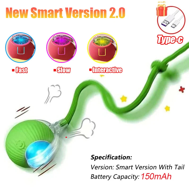 New Cat Interactive Ball Toy Automatic Rolling Ball Faux Tail Rechargeable Smart Pet Ele detail view