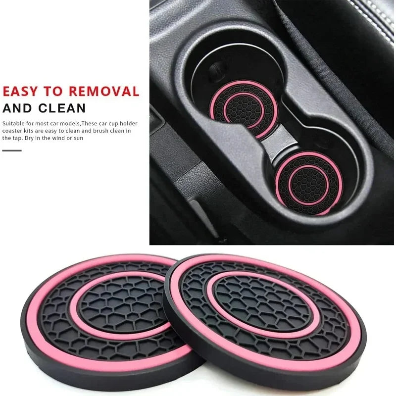 New 2-piece Anti Slip Mat Car Coaster Durable Car Cup Holder Coaster Universal Dust-proof Protection for Car Interior