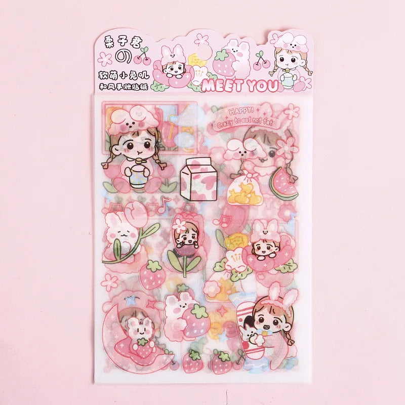 4-Piece Pink PET Sticker Pack | Kawaii Decorative Scrapbooking Set additional angle