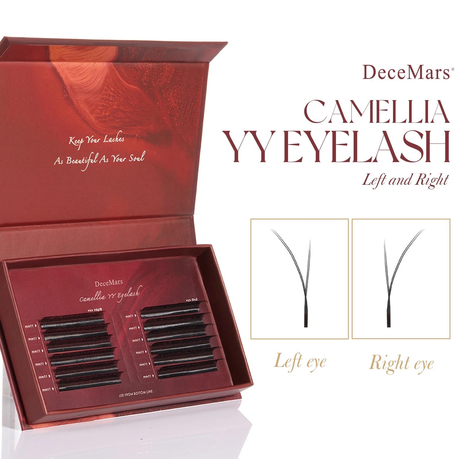 DeceMars Camellia YY Eyelash Extensions | 3D to 6D Flying Eyelash Kit close-up view
