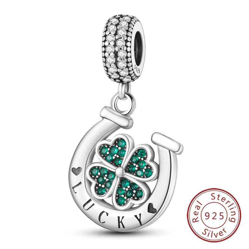 925 Sterling Silver Pendant Charms Beads Green Four-leaf Clover Love Family Tree Ch additional angle
