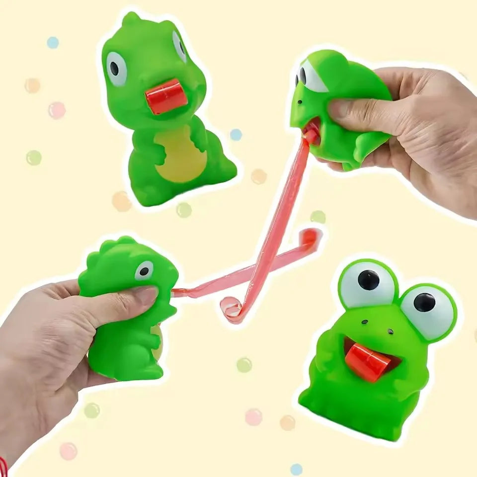 Creative Fidget Decompression pinch toy Frog Dinosaur Sticking Tongue Out Relieve Stre close-up view