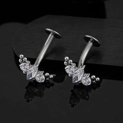 FTCY ASTM F136 G23 Titanium Leaf Branch Push In Threadless Labret Piercing Crystal Bel close-up view