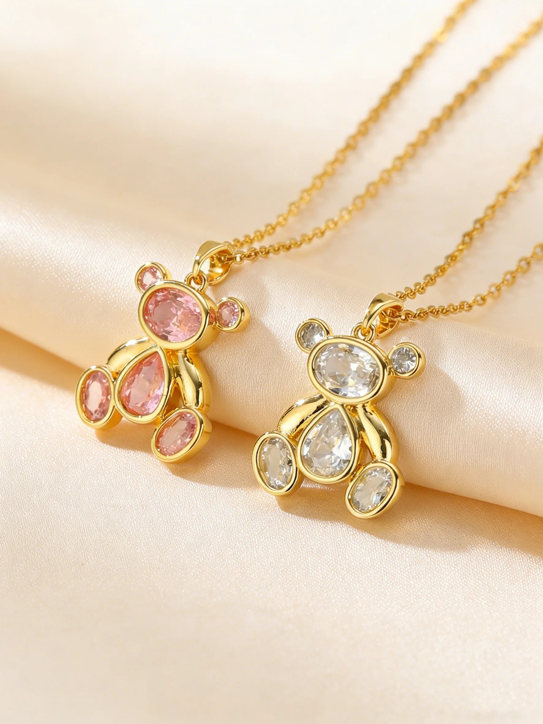 Delicate Cute Pink Zircon Bear Pendant Necklace for Women Girl, Stylish Animal Neckla alternate view