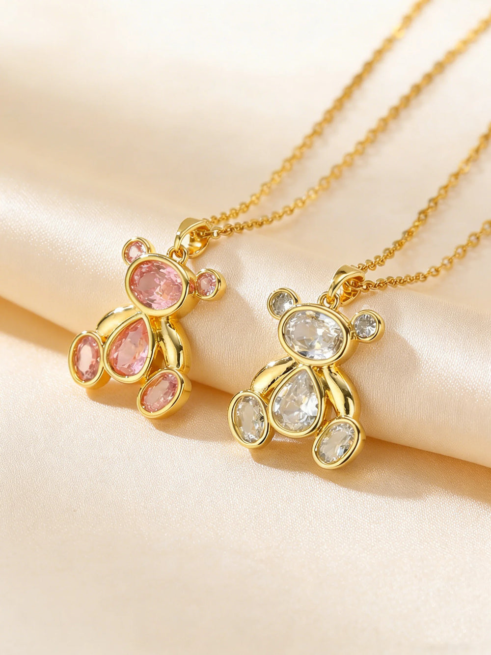 Delicate Cute Pink Zircon Bear Pendant Necklace for Women Girl, Stylish Animal Neckla alternate view