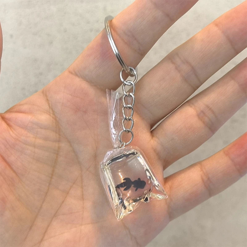 Creative Simulation Goldfish Keychain | Transparent Carp Pendant for Backpack close-up view