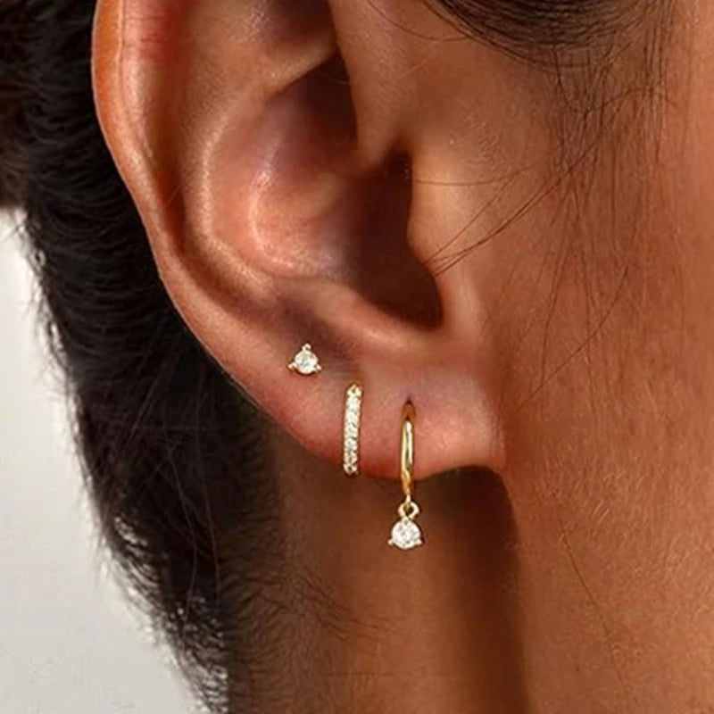 3PCS Shiny Crystal Huggie Hoop Earring Set | Fashion Cartilage Hoop Earrings for Wome alternate view