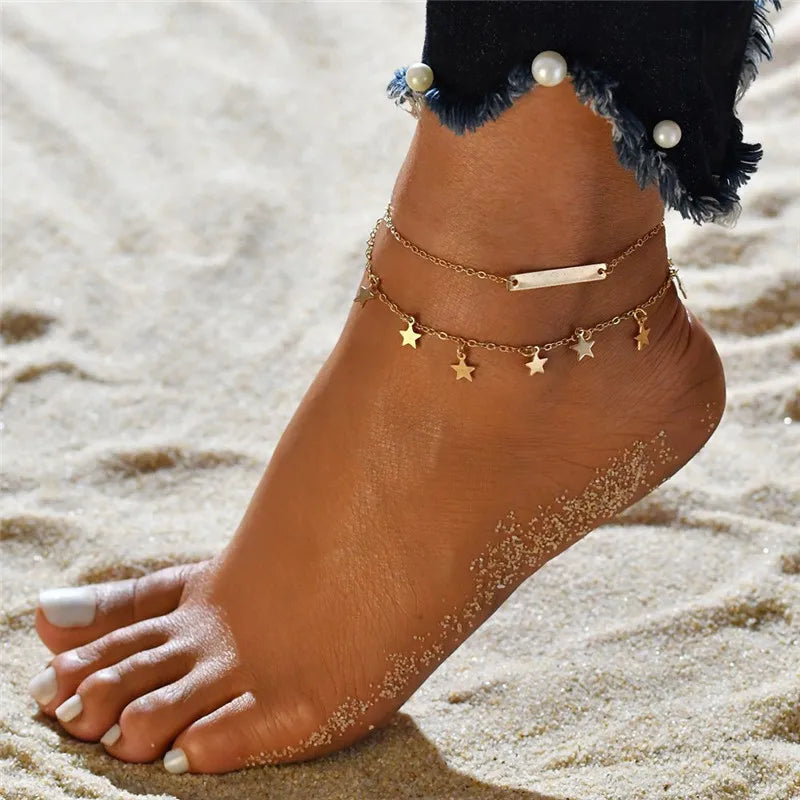 Modyle 2024 New Bohemia Handcuffs Anklet Multilayer Silver Color Foot Chain Fashion Ankl detail view