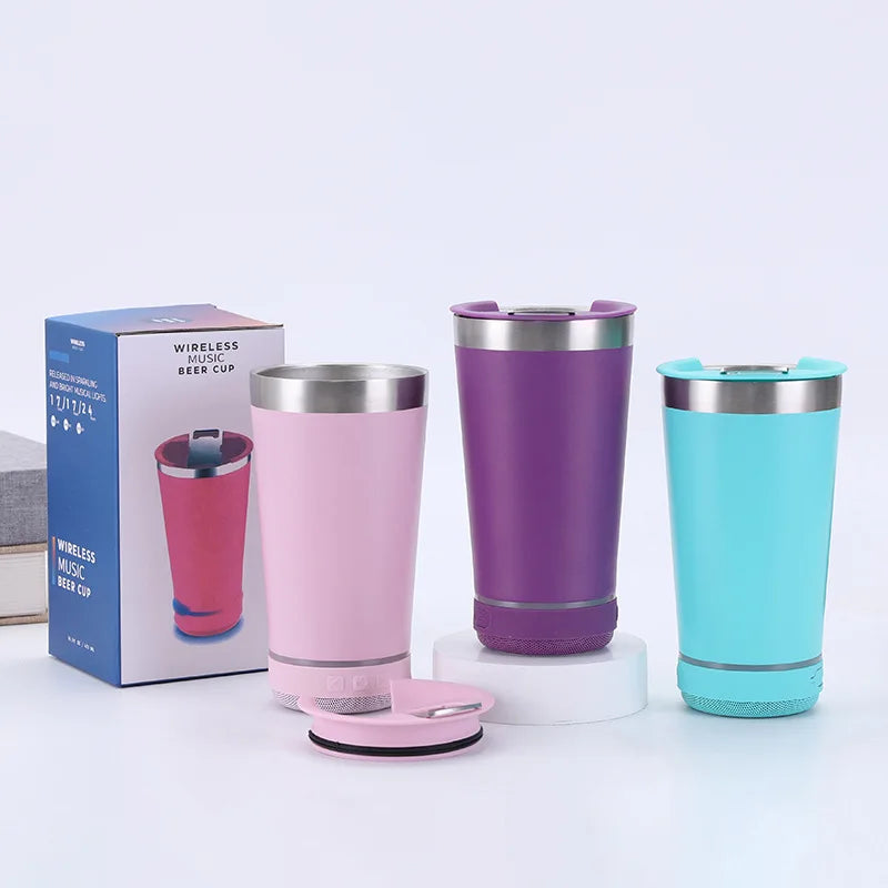 Steel Double Wall Vacuum Insulated Beer Cups 16oz Bluetooth Speaker Water Coffee Bott lifestyle view