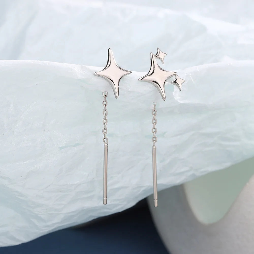 Ventfille 925 Sterling Silver Star Earring for Women Girl Simple Tassels Chain Fashio alternate view
