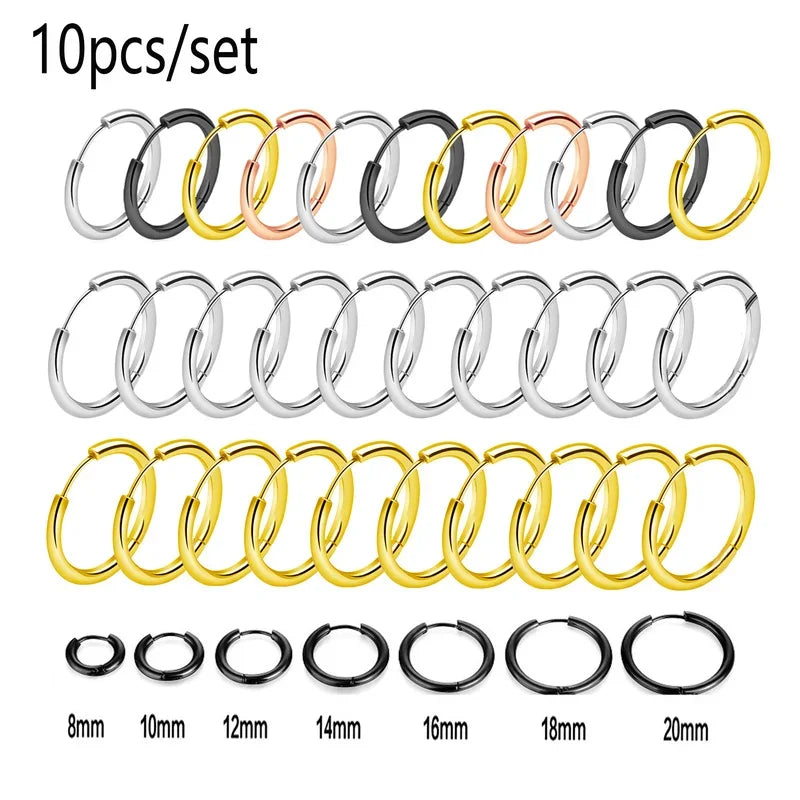 10/20Pcs Minimalist 316L Stainless Steel Small Hoop Earrings For Women Man Classic Ro alternate view